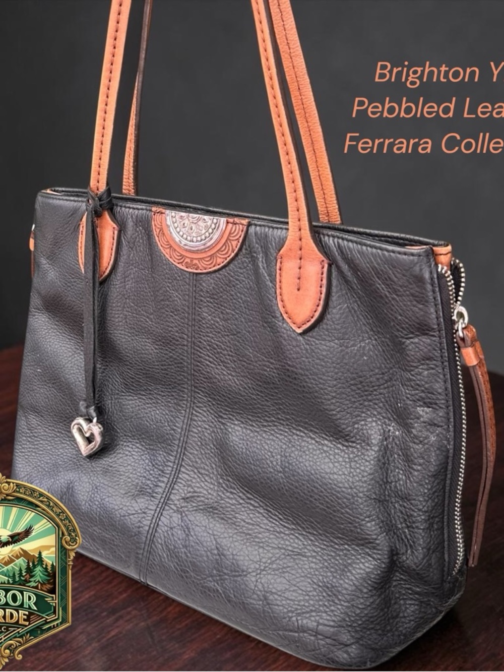 Brighton vintage Ferrera Shoulder Bag Pewter 1/2 Moon Pebbled leather Charm
